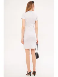 Women's Light Gray Collar Zippered Body-Fitting Above Knee Short Sleeve Dress - 1