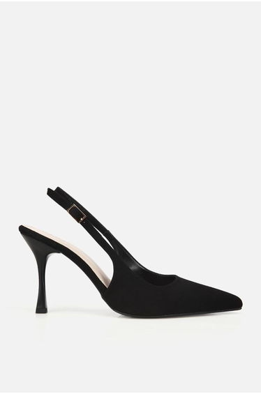 Women's Black Suede Pointed Toe Open Back Stiletto Heel U Shoes