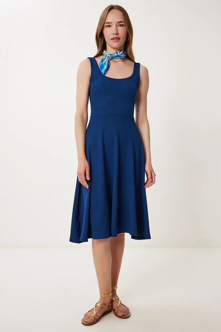 Women's Cobalt Blue Strap Summer Ribbed Knitted Midi Dress Happiness Stanbul : Holiday Dresses : VogaCloset Kuwait Women's Cobalt Blue Strap Summer Ribbed Knitted Midi Dress Happiness Stanbul : Holiday Dresses : VogaCloset Kuwait