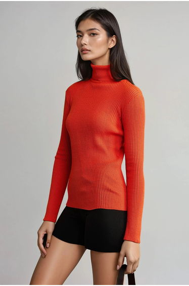 MY FASHION Fitted Textured Turtleneck Sweater
