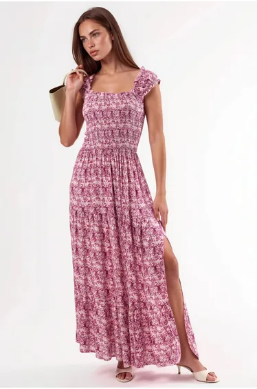 فستان زهري ماكسي على شكل حرف A