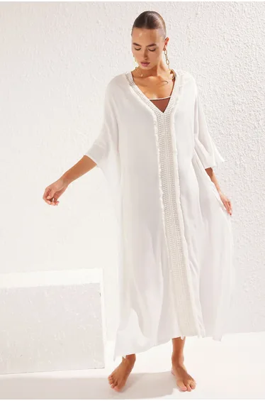 White*001 Plain Regular Maxi Woven 100% Viscose Dress