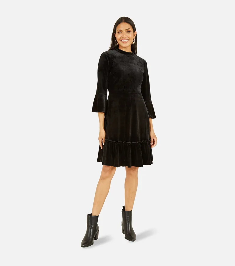 high neck velvet skater dress SER.O.YA Women's Margie Velvet Mini Dress - Black