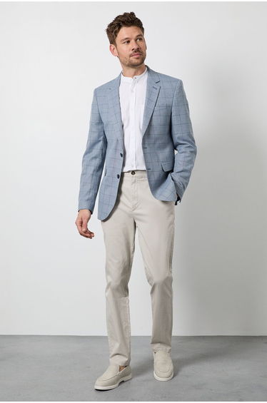 Navy Check Slim Fit Blazer