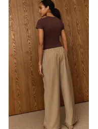 Dark Chocolate Cotton Crew Neck Longline Short Sleeve T-Shirt - 2