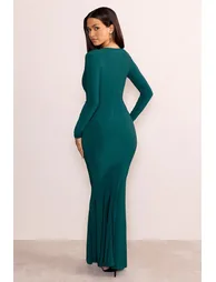 Unforgotten | Bottle Green Wrap Front Maxi With Side Split - 1