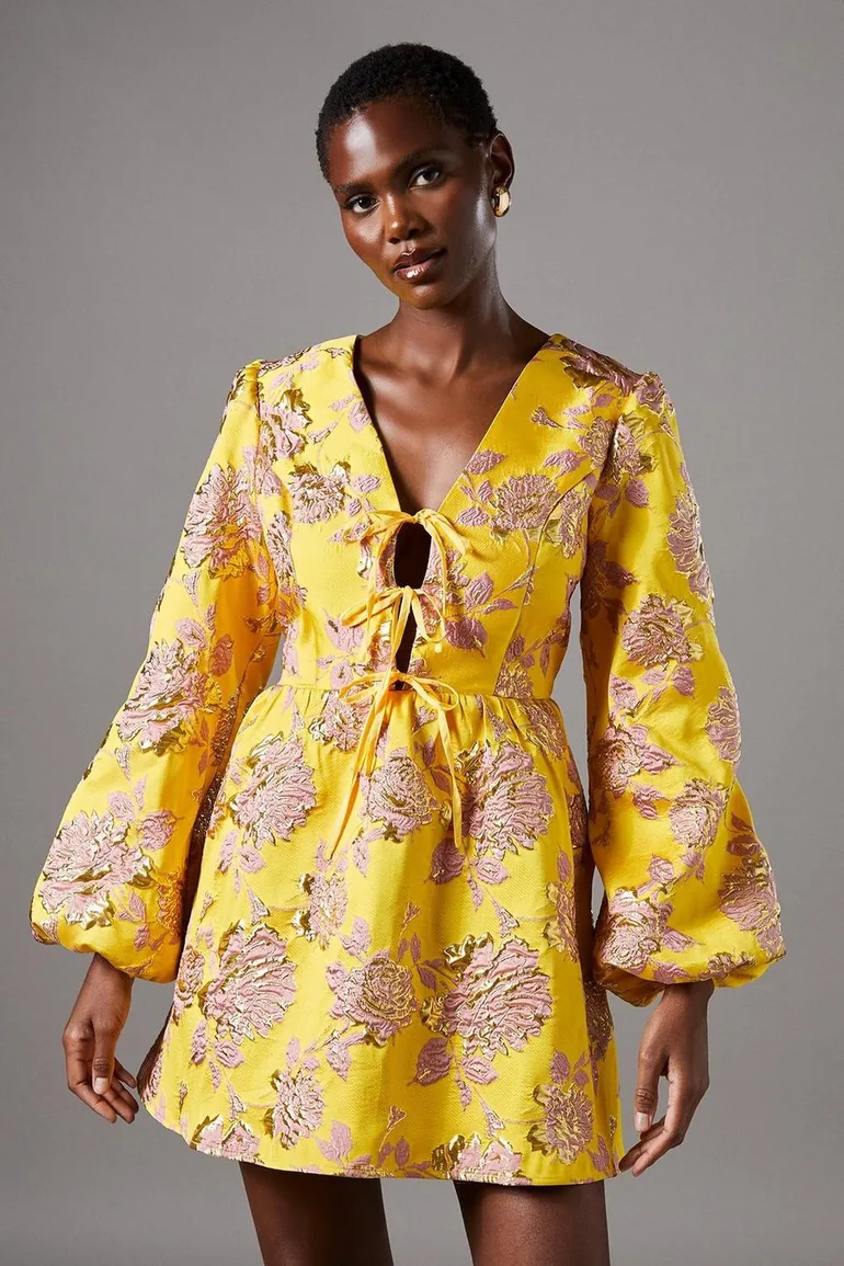 jacquard long sleeve dress 251M4458 A-line Full Sleeves Jacquard Long Dress