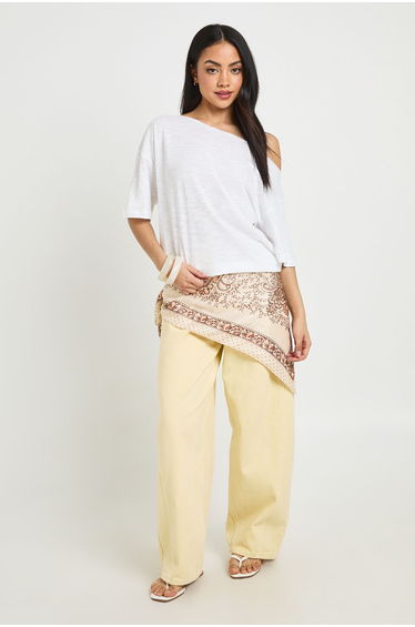 Sheer Slub Off The Shoulder Oversized T-Shirt - white