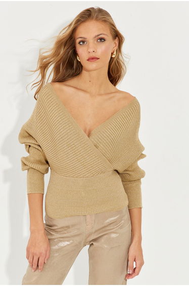 Women's Gold Double Breasted Silvery Sweater