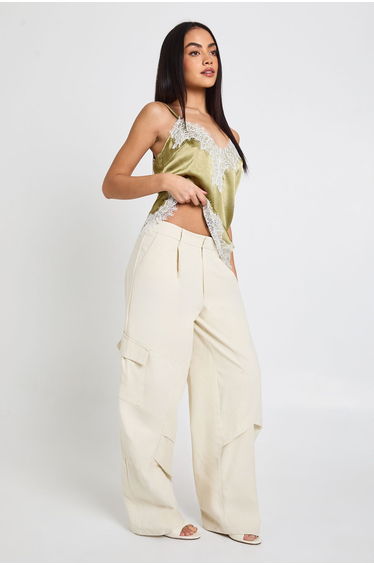 Twill Balloon Cargo Trousers - ecru