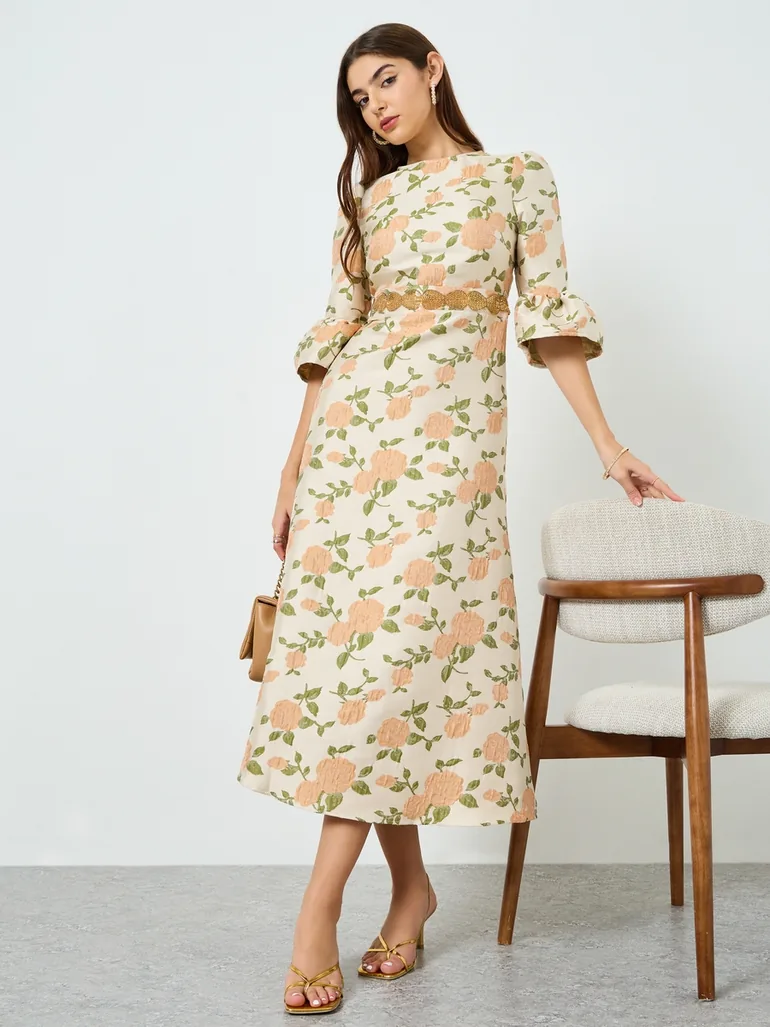 beige floral dress women Beige Multi Floral Print Belted Mini Dress - Women's Dresses