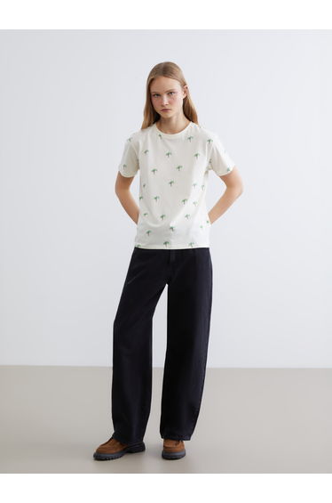 Crew Neck T-shirt with Flamingo Print