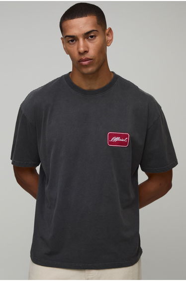 Oversized Official Washed Embroidered T-Shirt - charcoal