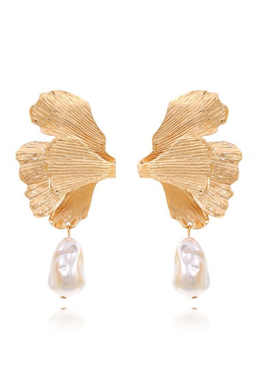 Golden Petal Baroque Pearl Drop Earrings