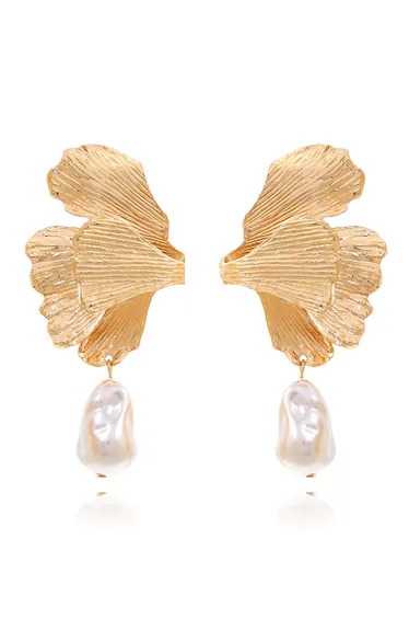 Golden Petal Baroque Pearl Drop Earrings