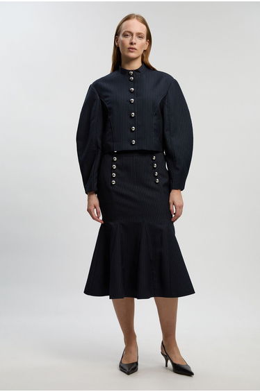 Petite Tailored Pinstripe High Neck Jacket