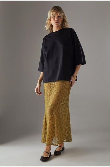 Sheer Lace Fishtail Maxi Skirt