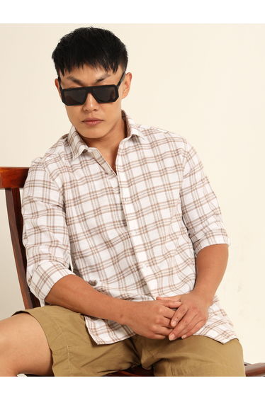 Men Brown Checkered Shirt