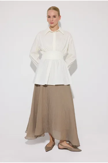 PEPLUM TUNIC WITH CORSET AT THE WAIST