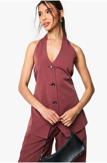 Halter Neck Longline Tailored Waistcoat
