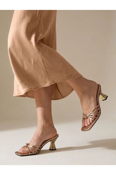 Women Beige Strappy Kitten Heel Sandals
