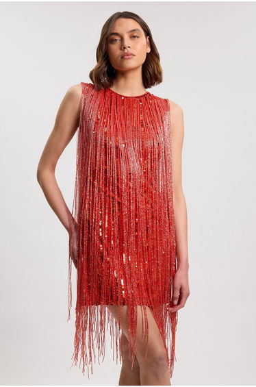 Beaded Fringed Sleeveless Woven Midi Dress