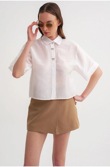 Mixray Short Sleeve Crop Shirt with Stone Accessories