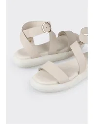 Beige Leather Women's Sports Sandals - 3