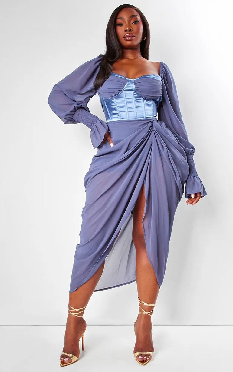 sachin and babi light blue dress Plain Chiffon Frock