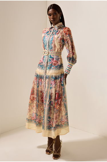 Tatienne Shirt Collar Floral Midi Dress