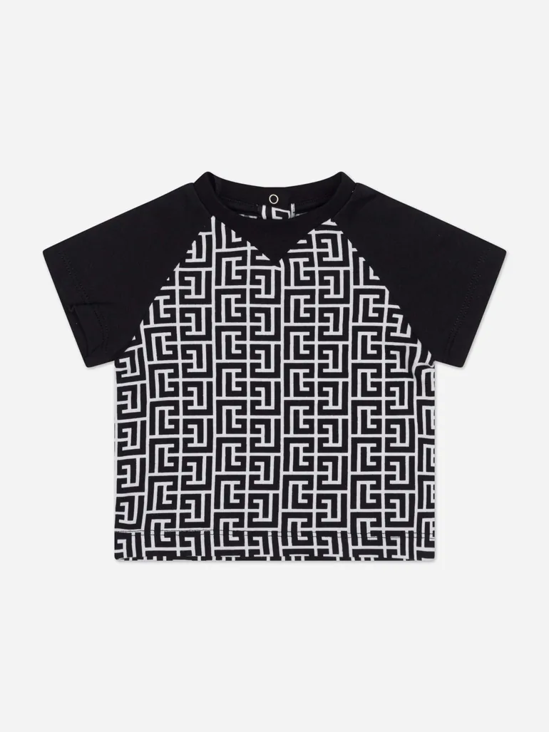 Balmain Baby Boys Monogram Logo T-Shirt in Black