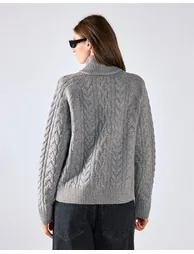 Grey Marl Cable Knit Quarter Zip Jumper - 1