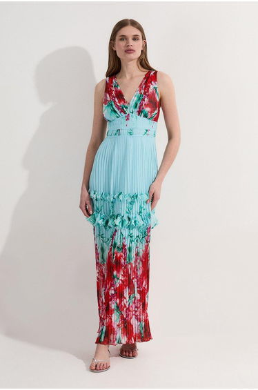 Floral Pleat Detail Strappy Woven Dress
