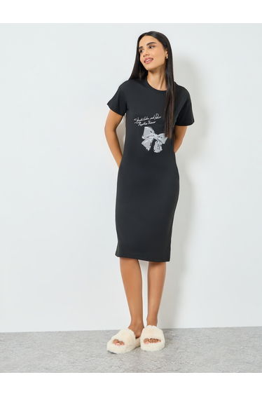 women's graphic print short sleeve round neck knee length nightdress