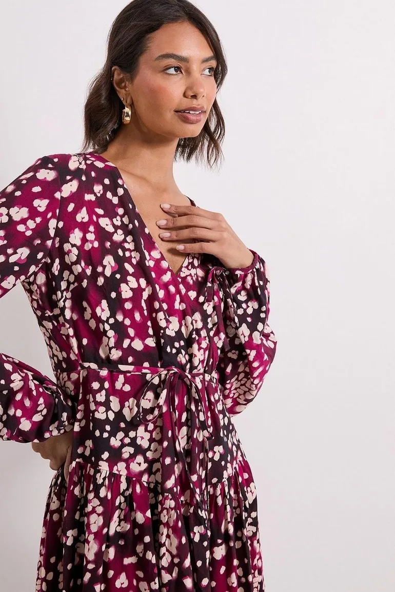 Burgundy Animal Dropped Seam Detail Wrap Front Mini Dress Dorothy Perkins  Multicolour : Party Dresses : VogaCloset Bahrain