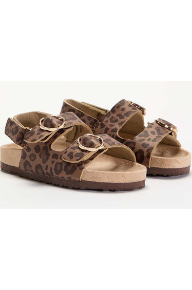 Double-strap sandals with 'leopard' print BROWN