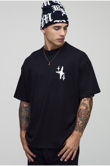 Black Oversized Graffiti Spray Star T-Shirt - black