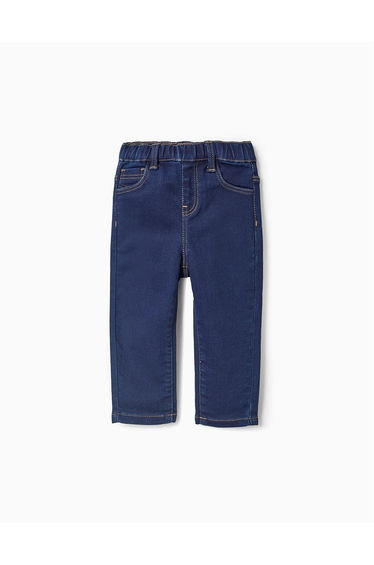 Denim Trousers with Elastic Waist for Baby Girls, Dark Blue