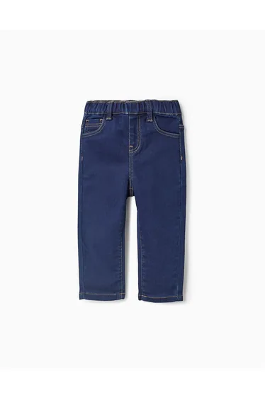 Denim Trousers with Elastic Waist for Baby Girls, Dark Blue