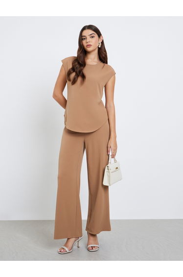 Brown Cap Sleeve Top and Pants Modest Set