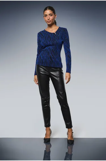 Abstract Metallic Jersey Bar Detail Top