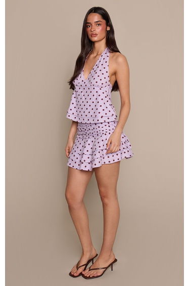 Lilac Polka Dot Cotton Tiered Mini Skirt