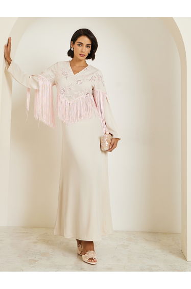 Women Pink Embroidered Tasselled Jalabiya