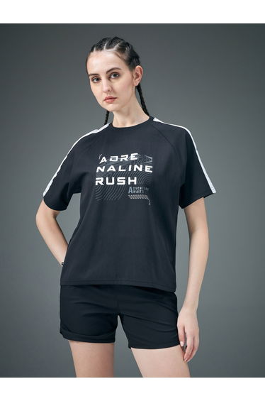 Slogan Print Crew Neck Stretch Crop T-Shirt