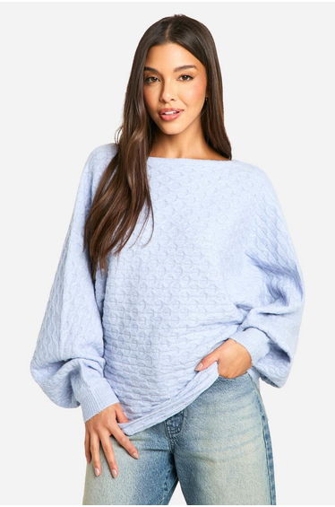 Soft Cable Twist Back Detail Knitted Jumper - blue
