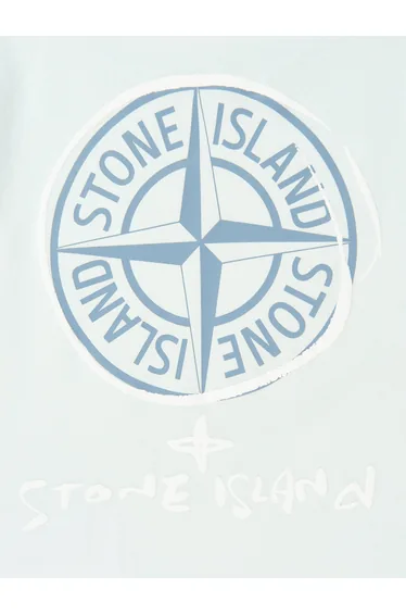 Stone Island Boys Compass Logo Print T-Shirt in Blue