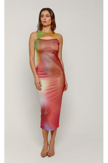 Blur Mesh Slash Maxi Dress