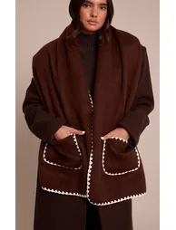 Chocolate Blanket Stitch Contrast Pocketed Scarf