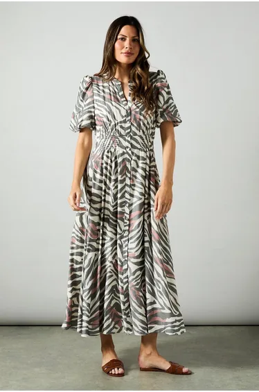 Zebra Floral Button Through Maxi Dress