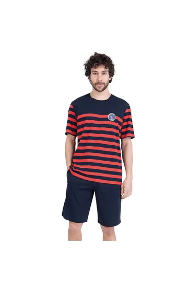 بيجاما شورت مخططة بياقة دائرية